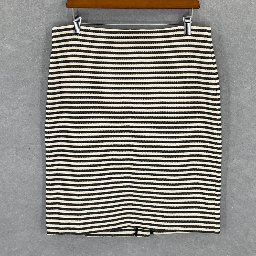 Talbots Women's Striped Pencil Skirt Black Cream Stretchy Sz 12 Classic Career